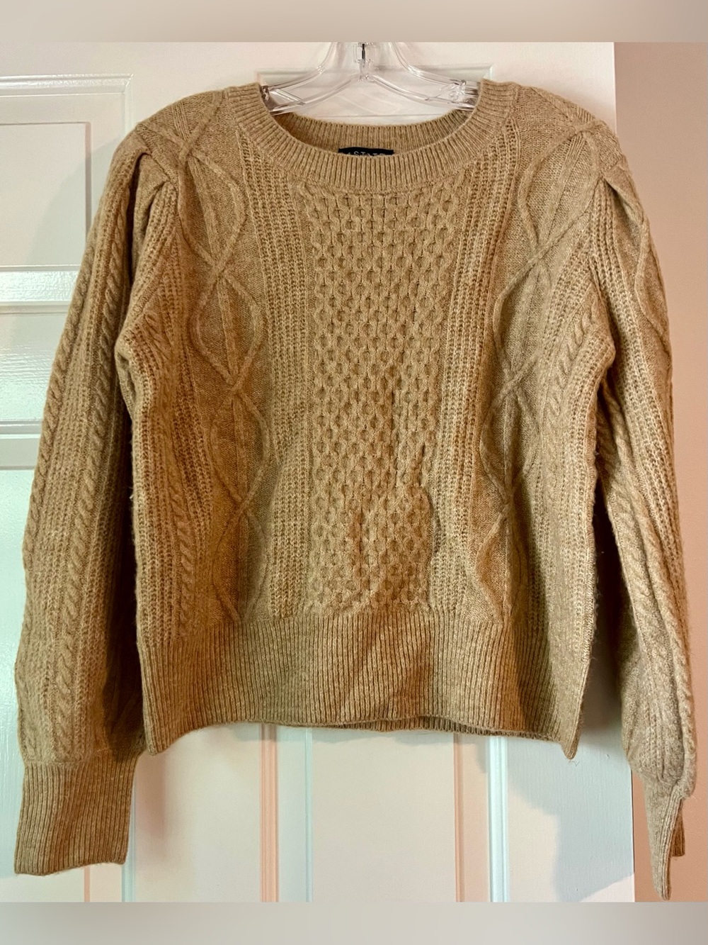 1. State Cable-Knit Crewneck Sweater in Beige